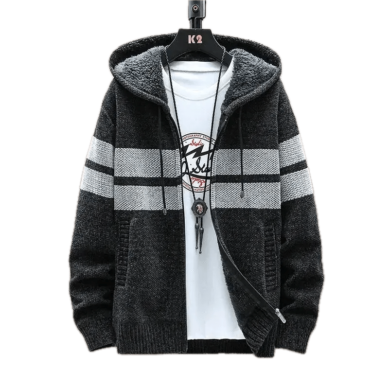 Stickad Cardigan för Herr i Plus Size | Löst sittande, Kort Modell i Chenille - stil - STILUNA