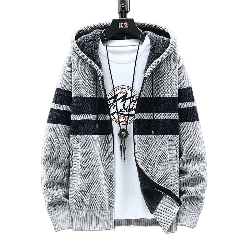 Stickad Cardigan för Herr i Plus Size | Löst sittande, Kort Modell i Chenille - stil - STILUNA