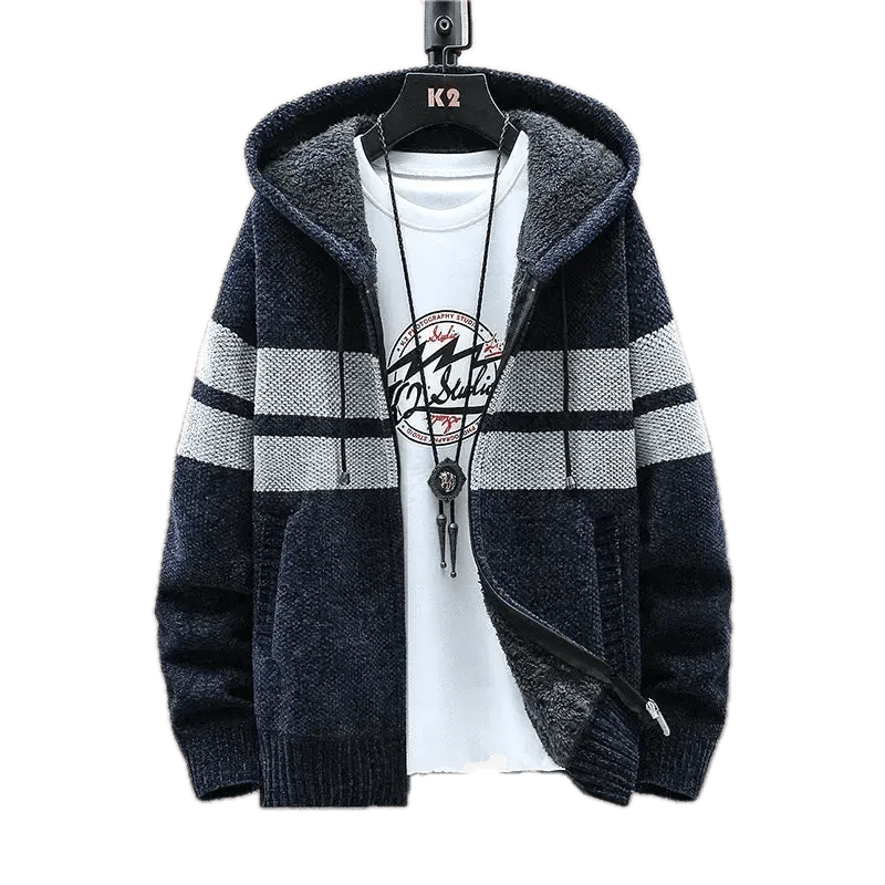 Stickad Cardigan för Herr i Plus Size | Löst sittande, Kort Modell i Chenille - stil - STILUNA