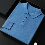 Stickad Polotröja Merinoull med Långa Ärmar och Spridd Krage – Svart eller Vit - STILUNA