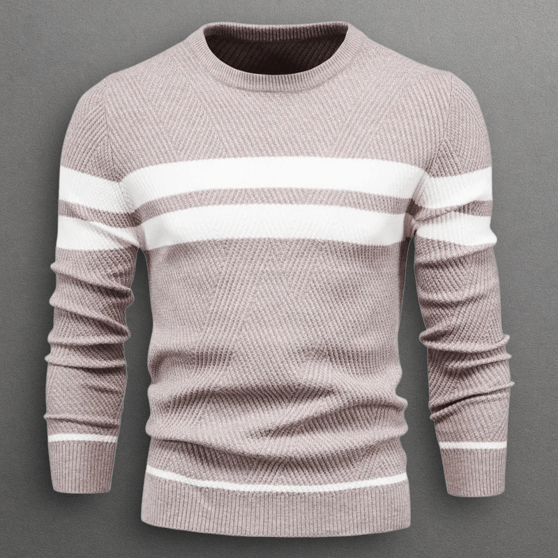 Stickad Tröja Dam i Mjuk Bomullsblandning med Kontraststripes – Slim Fit Crewneck och Långa Ärmar - STILUNA