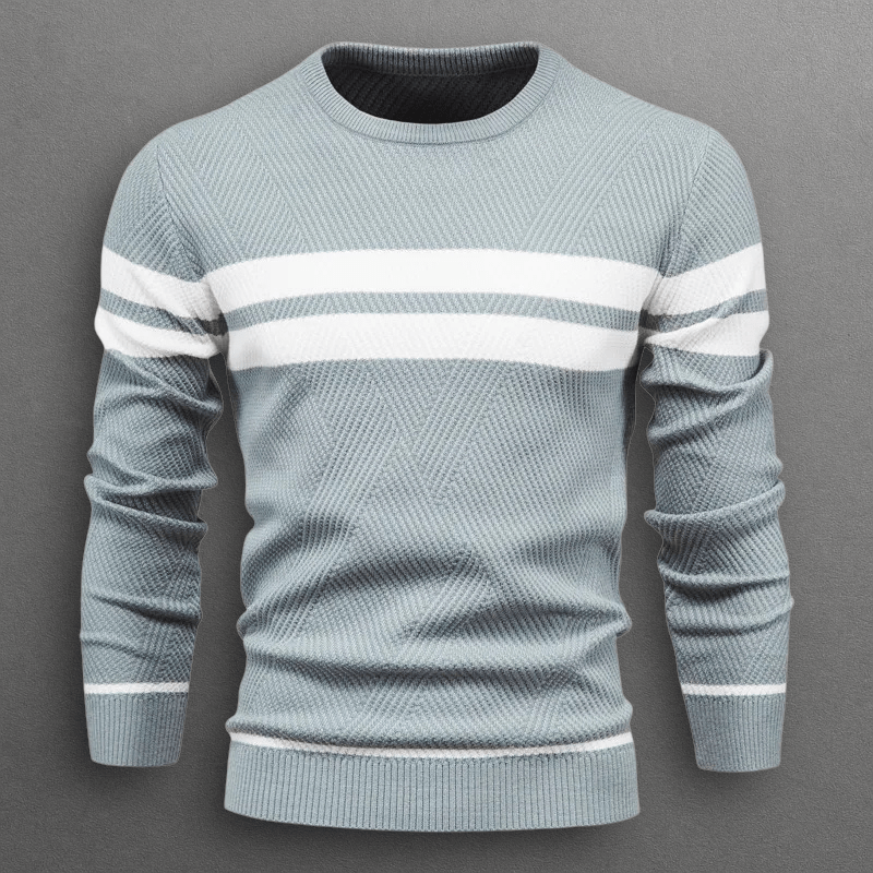 Stickad Tröja Dam i Mjuk Bomullsblandning med Kontraststripes – Slim Fit Crewneck och Långa Ärmar - STILUNA