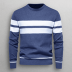 Stickad Tröja Dam i Mjuk Bomullsblandning med Kontraststripes – Slim Fit Crewneck och Långa Ärmar - STILUNA