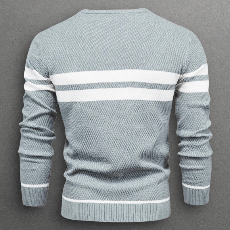 Stickad Tröja Dam i Mjuk Bomullsblandning med Kontraststripes – Slim Fit Crewneck och Långa Ärmar - STILUNA
