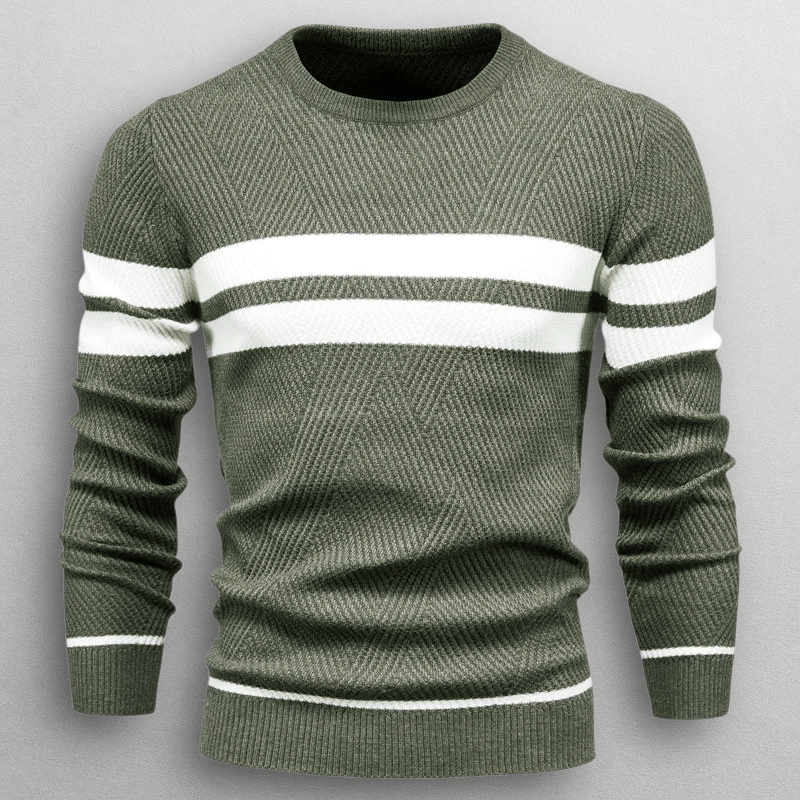 Stickad Tröja Dam i Mjuk Bomullsblandning med Kontraststripes – Slim Fit Crewneck och Långa Ärmar - STILUNA