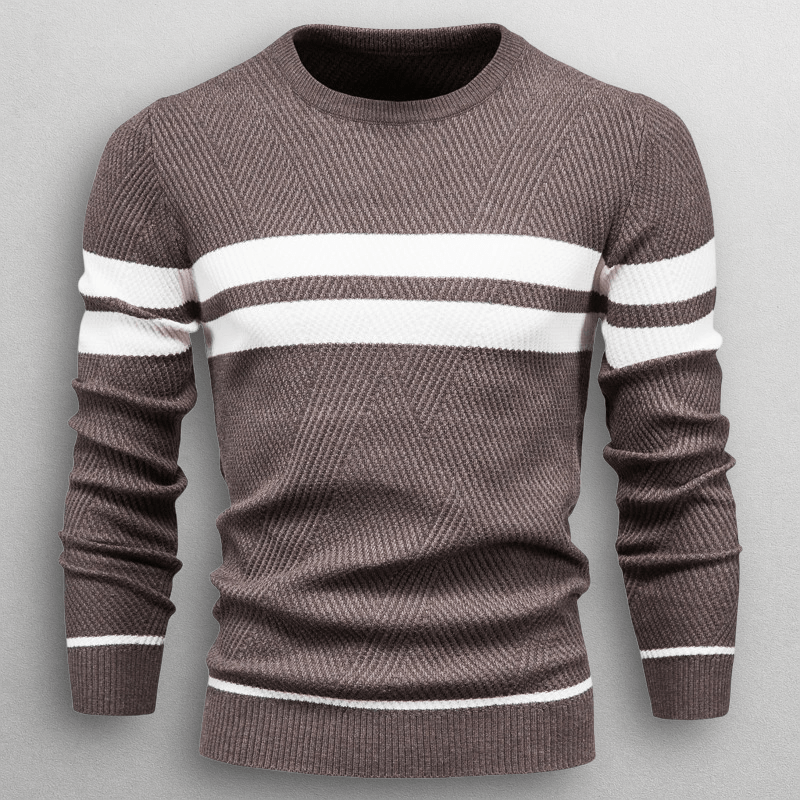 Stickad Tröja Dam i Mjuk Bomullsblandning med Kontraststripes – Slim Fit Crewneck och Långa Ärmar - STILUNA