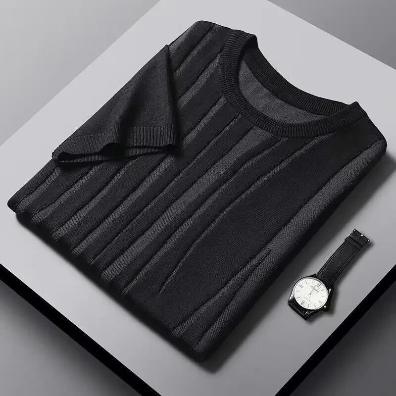 Stickad Tröja Dam i Silkesliknande Jacquard – Lätt, Andningsbar O - hals Tröja med Ribbad Kant - STILUNA