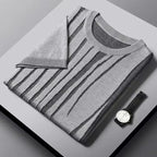 Stickad Tröja Dam i Silkesliknande Jacquard – Lätt, Andningsbar O - hals Tröja med Ribbad Kant - STILUNA