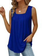 Stilren Ärmlös T-shirt med Fyrkantig Krage för Kvinnor – Ruched Design, Mångsidig och Bekväm - STILUNA