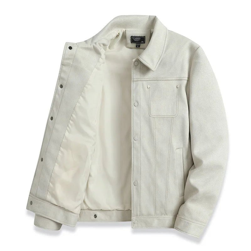 Suede Trucker Jacka med Justerbara Sidoflikar och Spridkrage – Mjuk och Fodrad Ytterjacka i Flera Färger - STILUNA