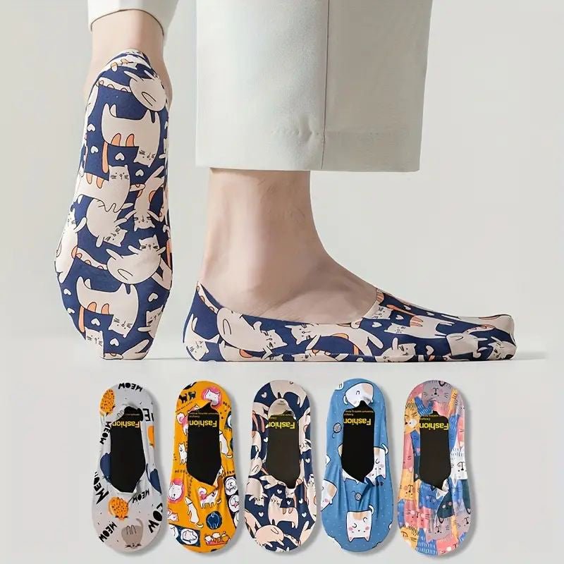 Tecknade Casual Strumpor i Bomull och Polyester – Fotledslängd med Katt - och Hundmönster - STILUNA