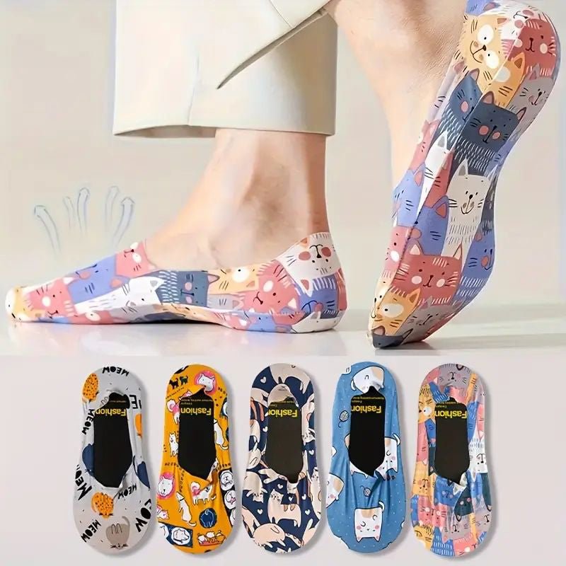 Tecknade Casual Strumpor i Bomull och Polyester – Fotledslängd med Katt - och Hundmönster - STILUNA