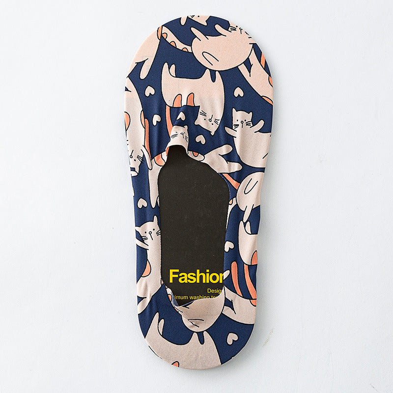 Tecknade Casual Strumpor i Bomull och Polyester – Fotledslängd med Katt - och Hundmönster - STILUNA