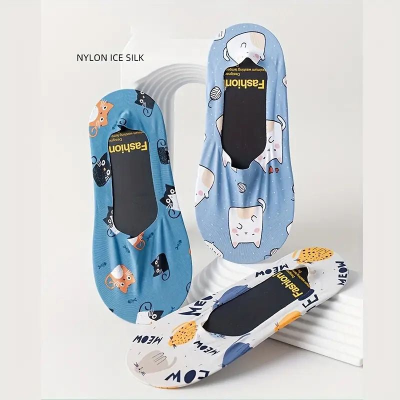 Tecknade Casual Strumpor i Bomull och Polyester – Fotledslängd med Katt - och Hundmönster - STILUNA