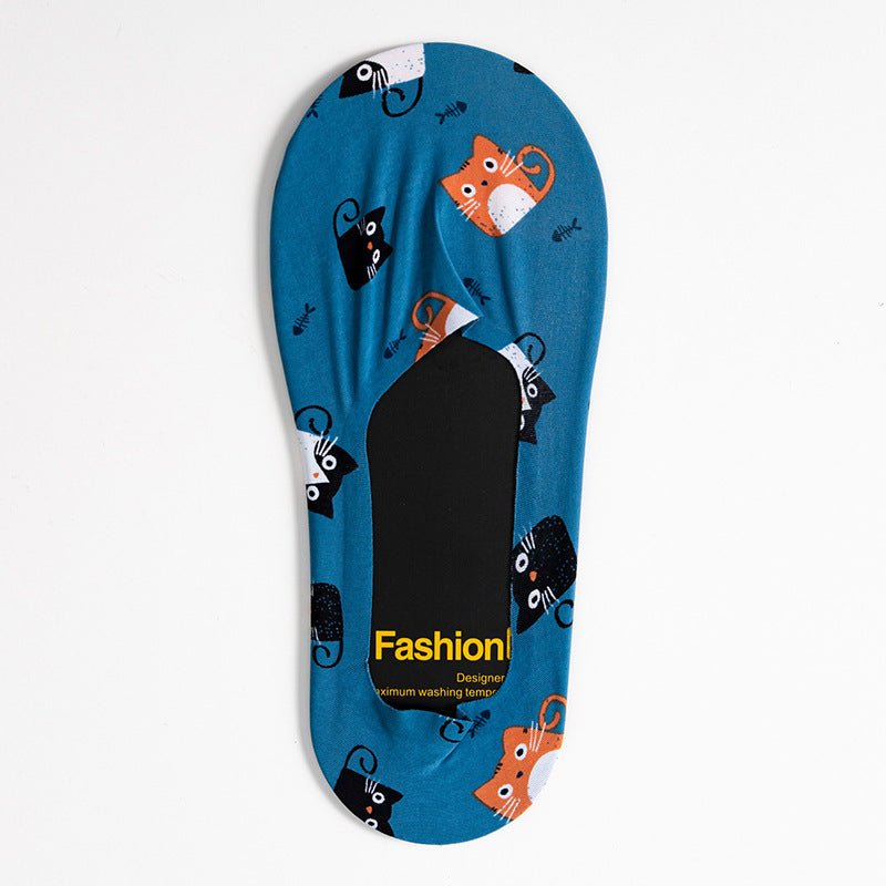 Tecknade Casual Strumpor i Bomull och Polyester – Fotledslängd med Katt - och Hundmönster - STILUNA