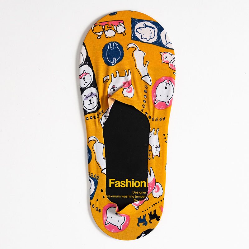 Tecknade Casual Strumpor i Bomull och Polyester – Fotledslängd med Katt - och Hundmönster - STILUNA