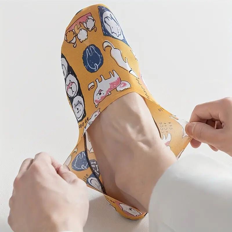 Tecknade Casual Strumpor i Bomull och Polyester – Fotledslängd med Katt - och Hundmönster - STILUNA