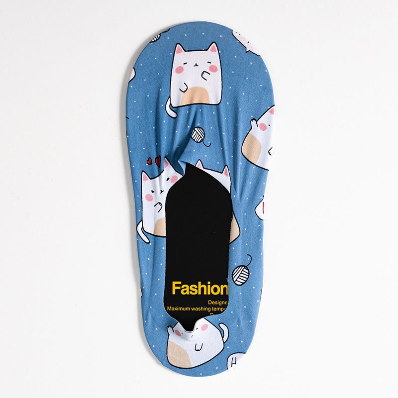 Tecknade Casual Strumpor i Bomull och Polyester – Fotledslängd med Katt - och Hundmönster - STILUNA