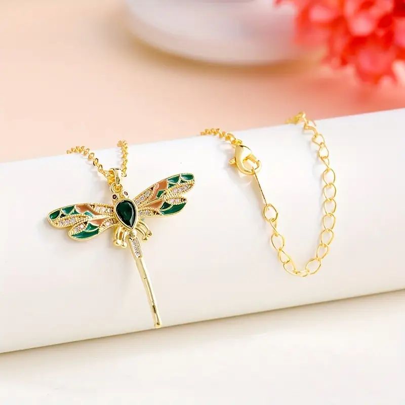 Trollslända Hänge Halsband i Legering och Koppar – Justerbar Längd 40 - 45 cm - STILUNA