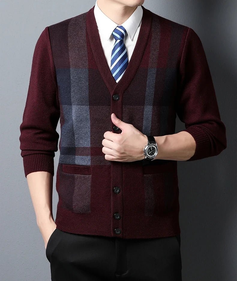 V - ringad Cardigan i Lätt Material med Knäppning och Fickor - STILUNA