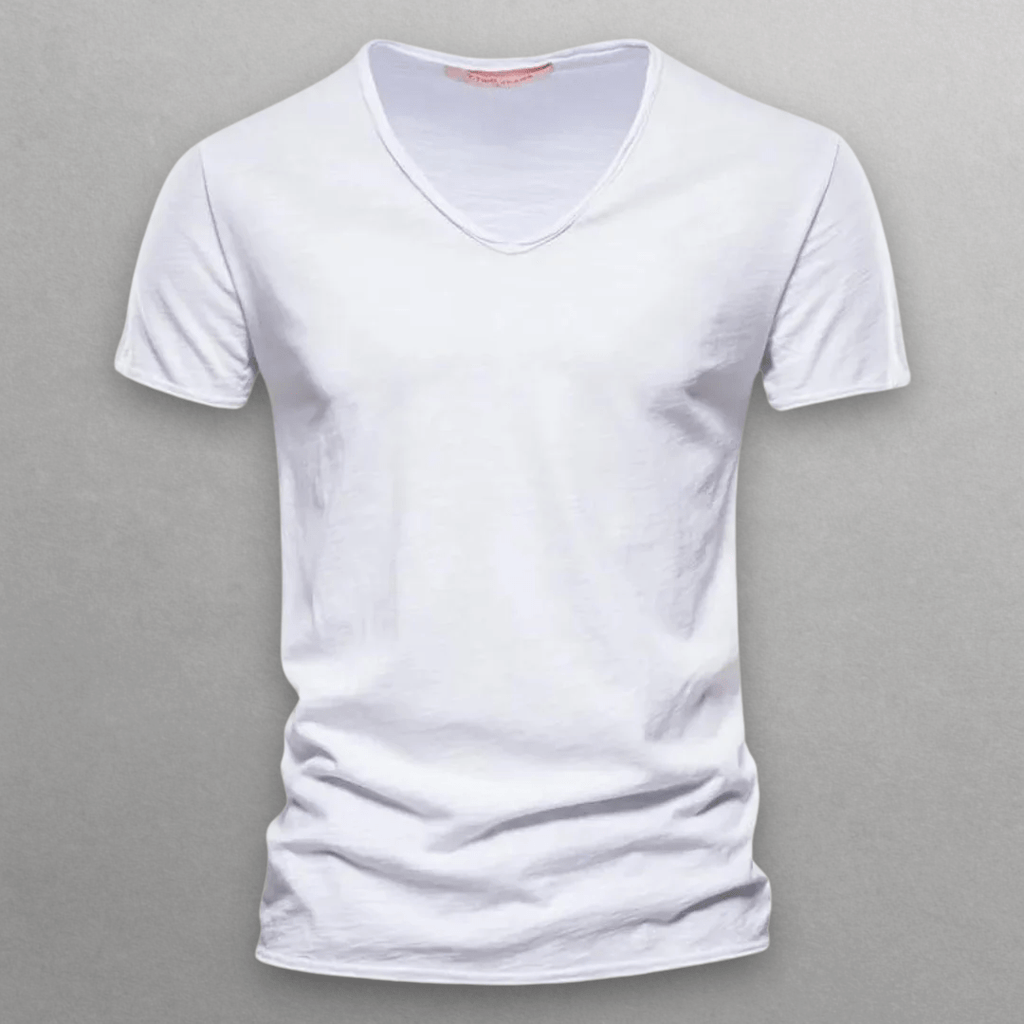 V - ringad T-shirt i 100% Bomull – Slim Fit, Korta Ärmar, Minimalistisk Design - STILUNA