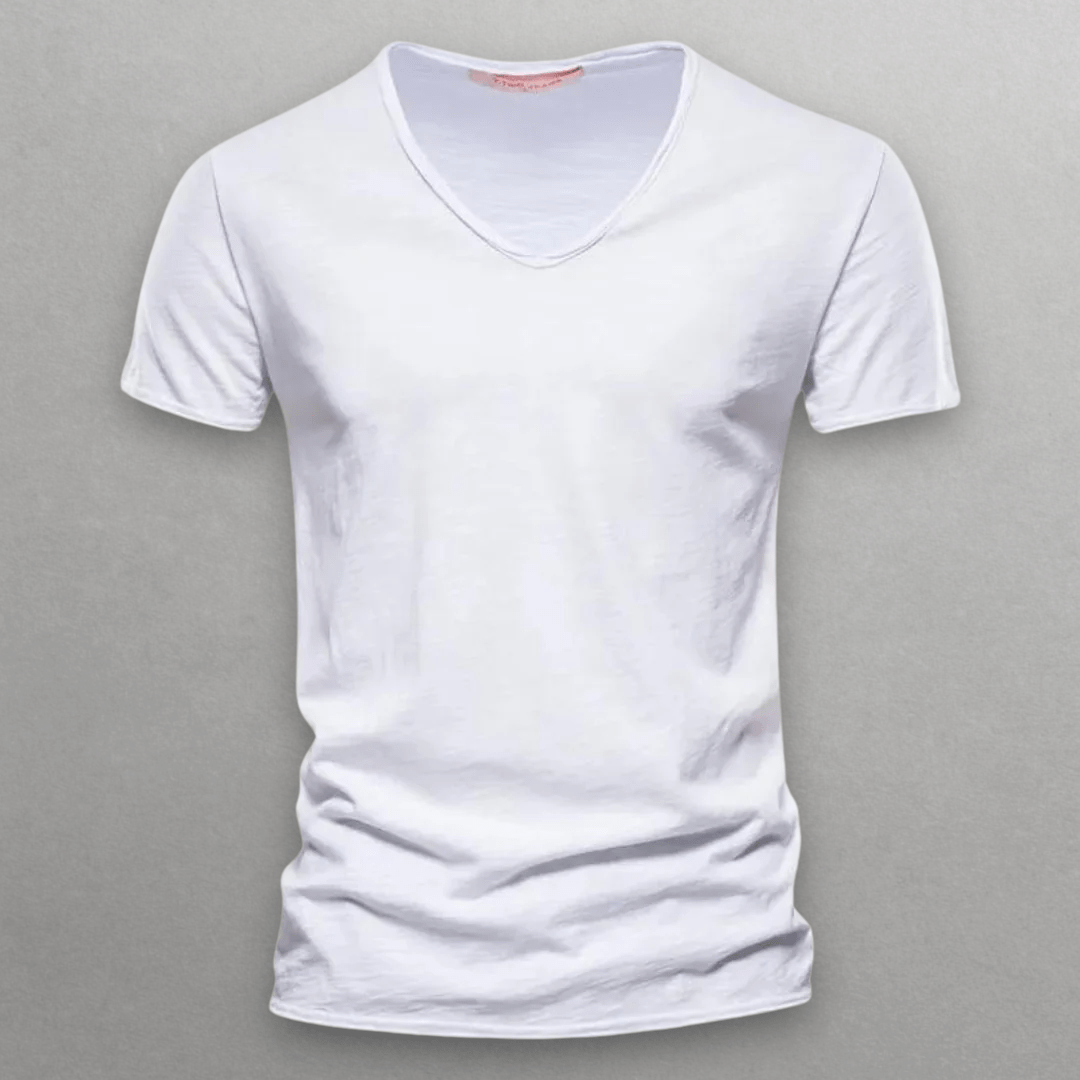 V - ringad T-shirt i 100% Bomull – Slim Fit, Korta Ärmar, Minimalistisk Design - STILUNA