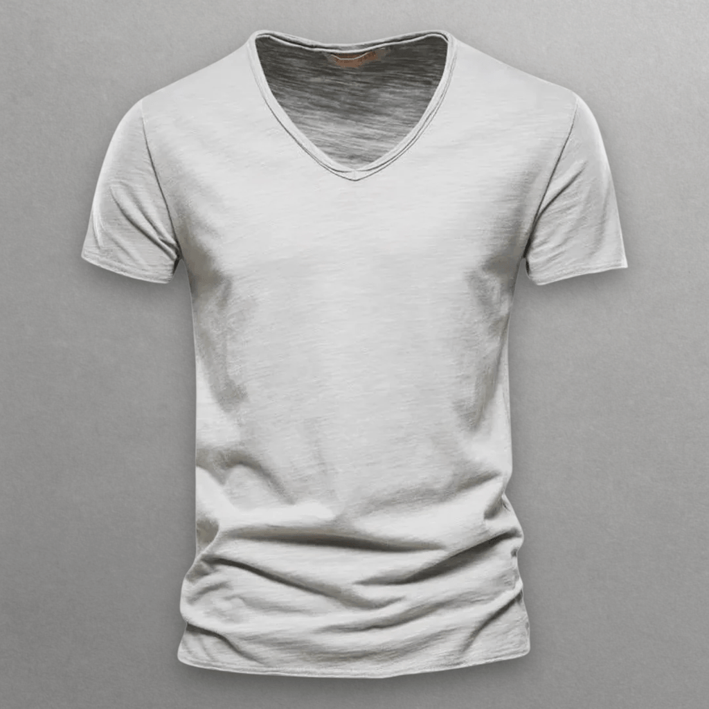 V - ringad T-shirt i 100% Bomull – Slim Fit, Korta Ärmar, Minimalistisk Design - STILUNA