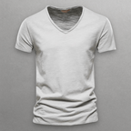 V - ringad T-shirt i 100% Bomull – Slim Fit, Korta Ärmar, Minimalistisk Design - STILUNA