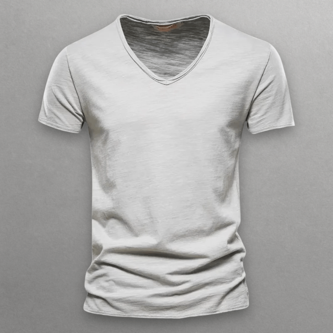 V - ringad T-shirt i 100% Bomull – Slim Fit, Korta Ärmar, Minimalistisk Design - STILUNA