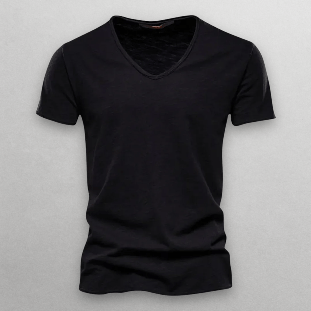 V - ringad T-shirt i 100% Bomull – Slim Fit, Korta Ärmar, Minimalistisk Design - STILUNA