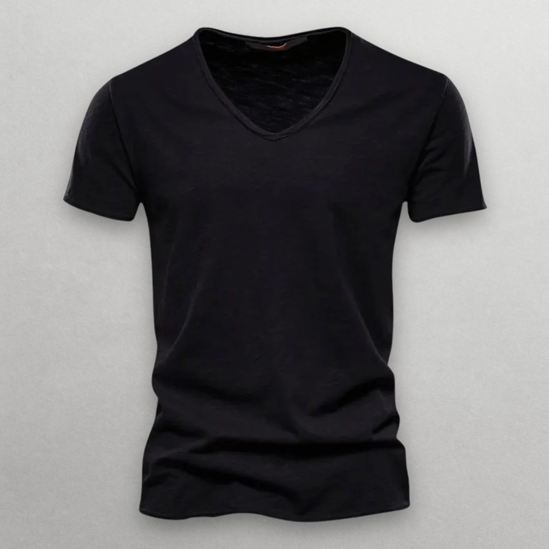 V - ringad T-shirt i 100% Bomull – Slim Fit, Korta Ärmar, Minimalistisk Design - STILUNA
