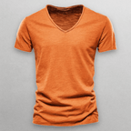 V - ringad T-shirt i 100% Bomull – Slim Fit, Korta Ärmar, Minimalistisk Design - STILUNA