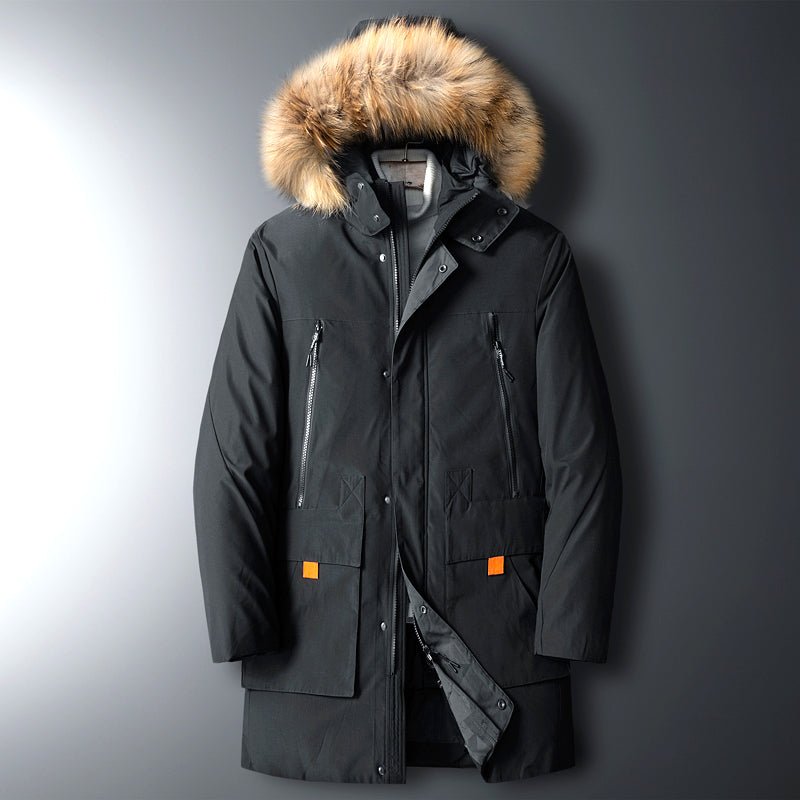 Varm Parka Jacka för Herrar med Dunisolering och Avtagbar Huva – Vattentät yttertyg för Kalla Väderförhållanden - STILUNA