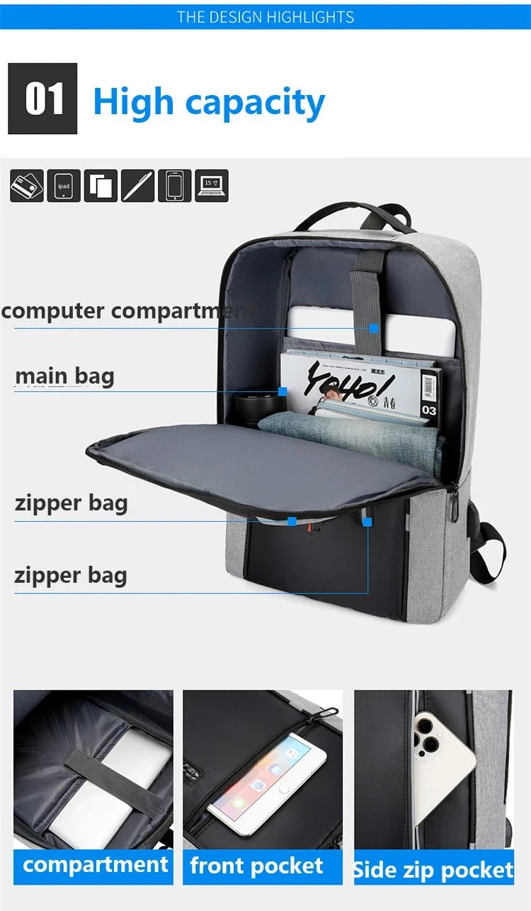 Vattentät Oxford Laptop Ryggsäck 15.6 Tum: Lås Upp Hög Kapacitet Med USB Laddningsport För Affärsresor Och Skola - STILUNA