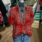 Vintage Blus i Bomull och Polyester med Kort Ärmar och Krage – Tryckt Mönster - STILUNA