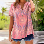 Vintage Blus i Bomull och Polyester med Kort Ärmar och V - Ringning - STILUNA