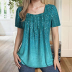 Vintage Blus i Bomullspolyesterblandning med Fyrkantig Hals och Kort Ärmar - STILUNA