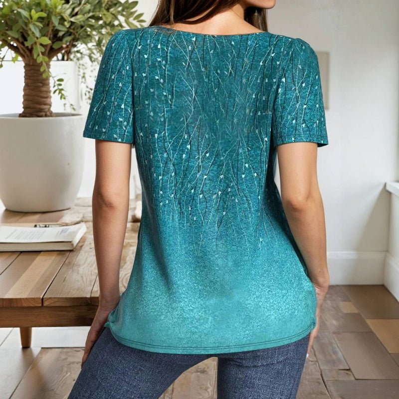 Vintage Blus i Bomullspolyesterblandning med Fyrkantig Hals och Kort Ärmar - STILUNA