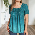 Vintage Blus i Bomullspolyesterblandning med Fyrkantig Hals och Kort Ärmar - STILUNA