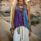 Vintage Färgblock Linne med Rund Halsringning – Ärmlös Design för Vår och Sommar - STILUNA