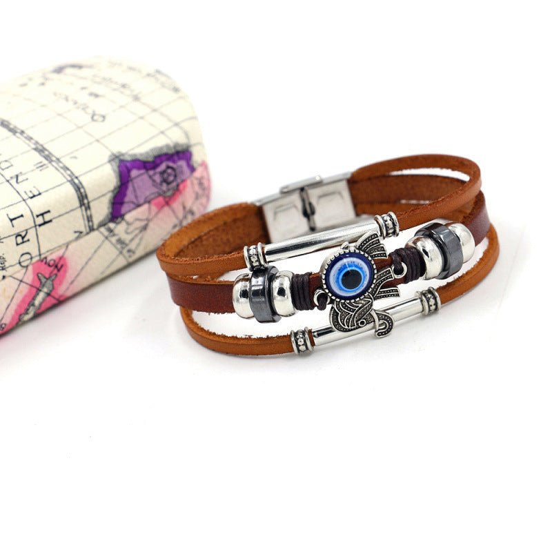 Vintage Flätat Läderarmband Herr i Legering – 21 cm Vävt Armband för Tidlös Stil - STILUNA