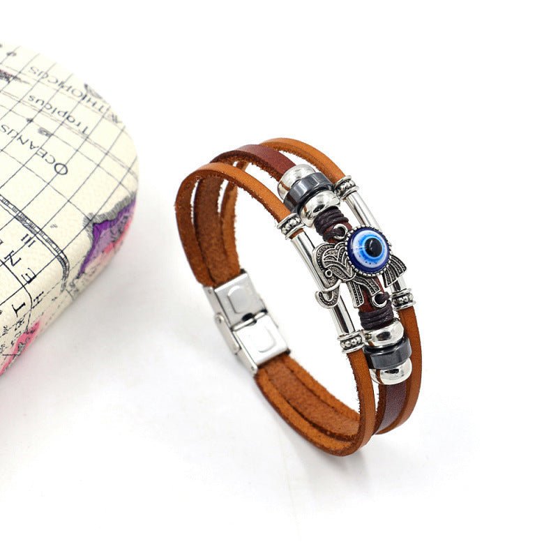 Vintage Flätat Läderarmband Herr i Legering – 21 cm Vävt Armband för Tidlös Stil - STILUNA