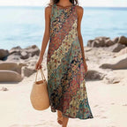 Vintage Midi Klänning med Etniskt Mönster i Bomull och Polyester - STILUNA