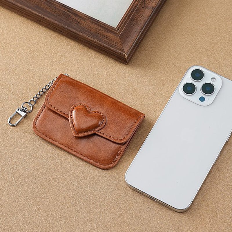 Vintage Myntväska i PU med Hjärtmönster – Kompakt och Praktisk - STILUNA