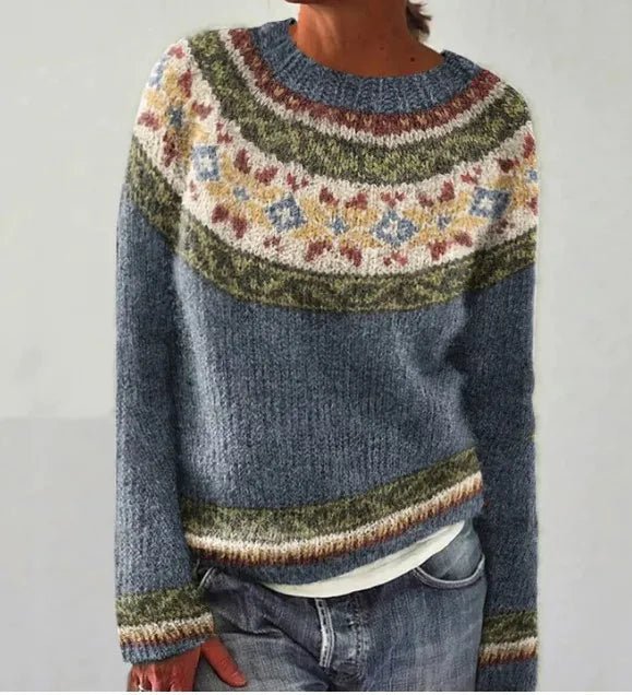 Vintage Stickad Tröja Dam i Mjuk Knit med Avslappnad Passform – Nina Sweater för Komfort och Stil - STILUNA