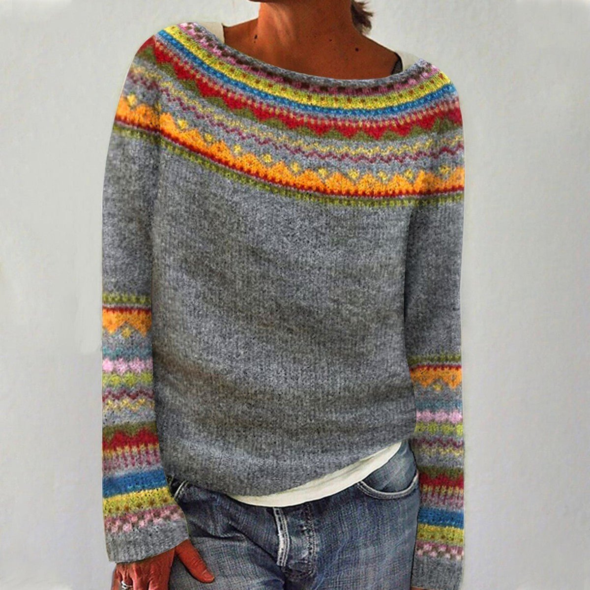 Vintage Stickad Tröja Dam i Mjuk Knit med Avslappnad Passform – Nina Sweater för Komfort och Stil - STILUNA