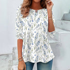 Vintage T-shirt med Blommigt Tryck – Långärmad Rundhalsad Topp i Bomull och Polyester - STILUNA