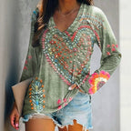 Vintage T-shirt med Hjärttryck i Långärmad Design – Bomull och Polyester - STILUNA